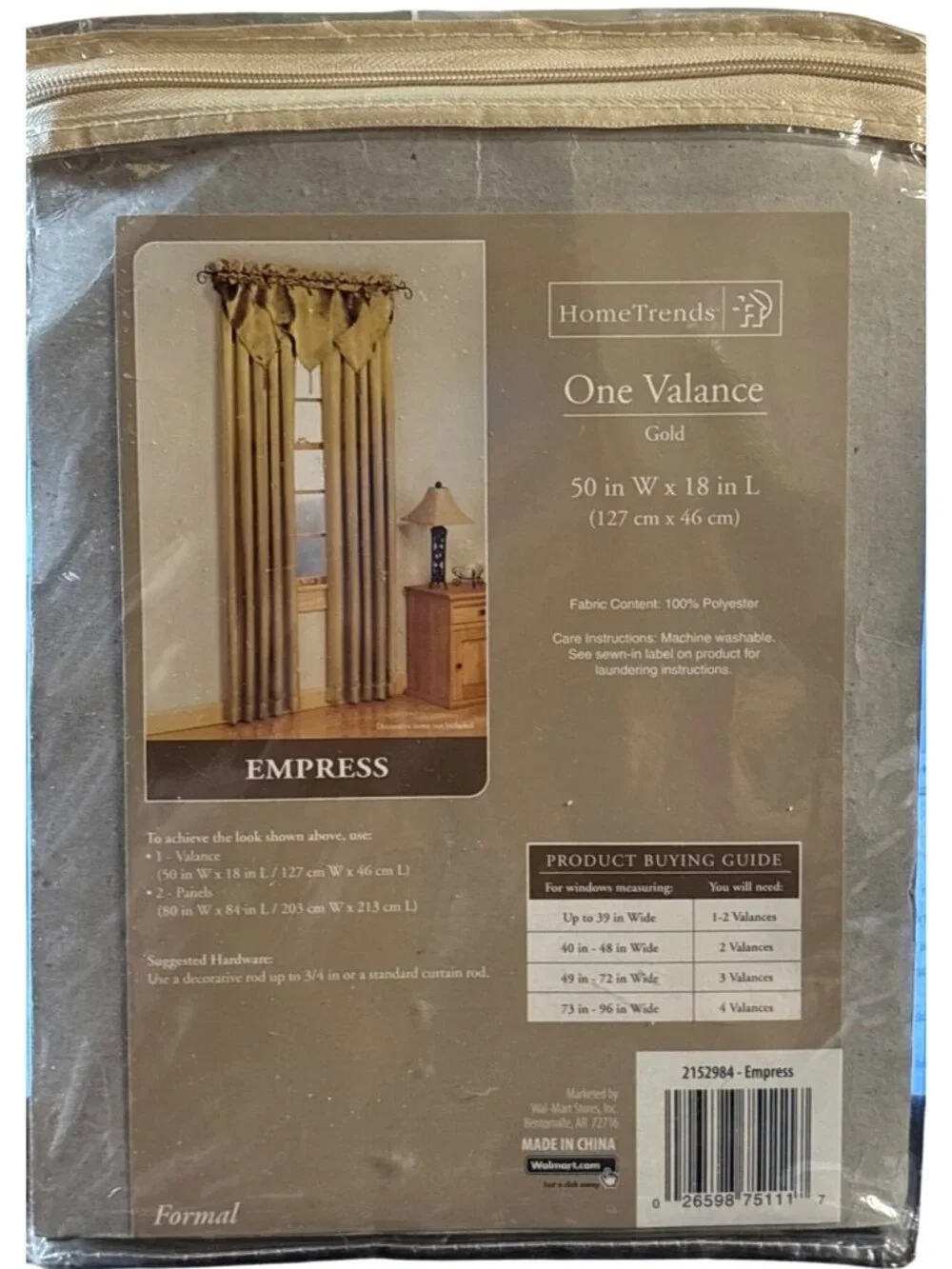 Hometrends Empress Gold Window Valance Curtain 50